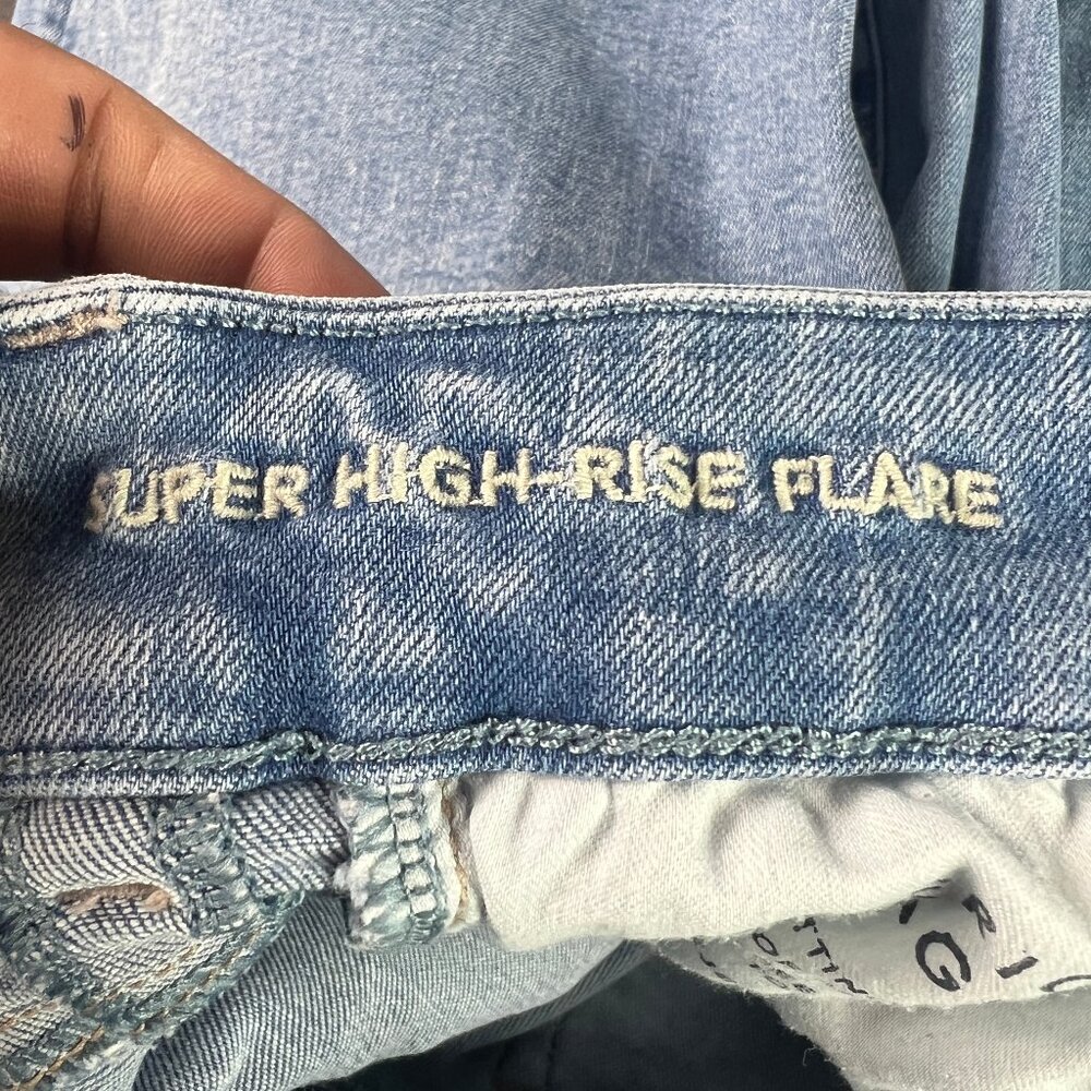 American Eagle Jean Women 26x30* Super High Rise Flare Blue Stretch Denim Tag 2R - Picture 8 of 16